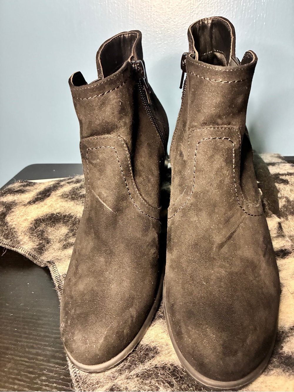 Unisa Black Suede Ankle Booties with Side Zip